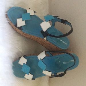 Miu Miu rare blue 70’s vintage harlequin sandals